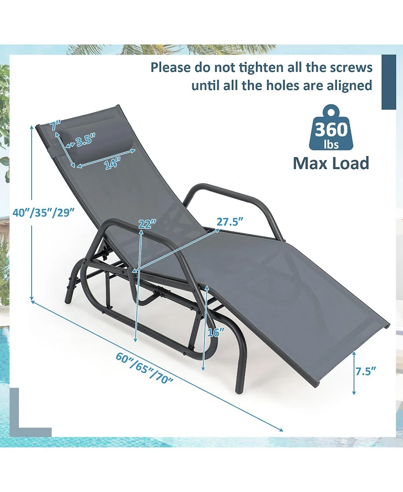 Sugift Outdoor Chaise Lounge Glider Chair with Armrests and Pillow