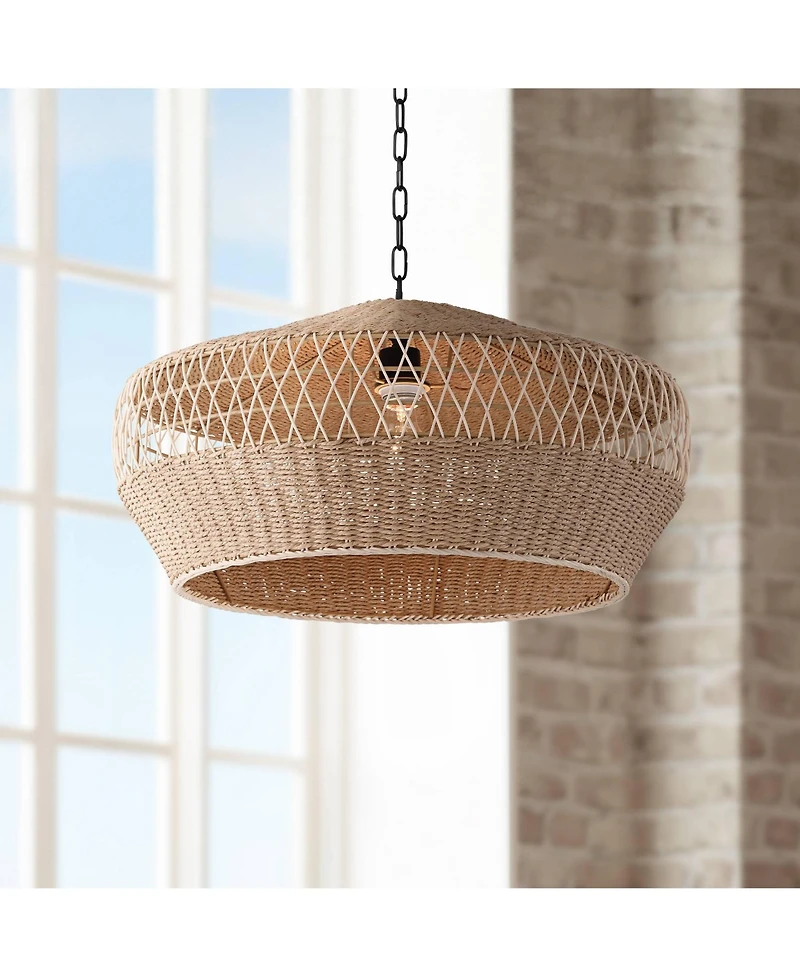 Regency Hill Matias 24 1/2" Modern Pendant Ceiling Light Fixture Dining Room Over Table Kitchen Island Hanging Brown Vine and Rope