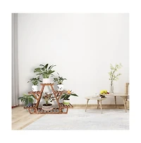 Unho Wooden Plant Stand 6 Tier Bonsai Display Shelf Carbonized Wood for Porch Outdoor