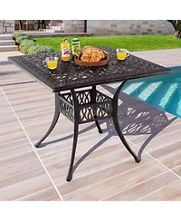 Sugift 35.4 Inch Aluminum Patio Square Dining Table with Umbrella Hole