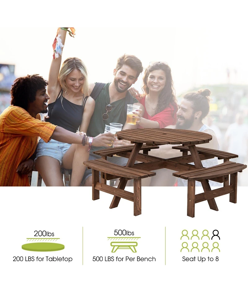 Sugift Patio 8 Seat Wood Picnic Dining Seat Bench Set