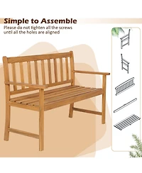 2-Person Patio Acacia Wood Bench with Backrest and Armrests
