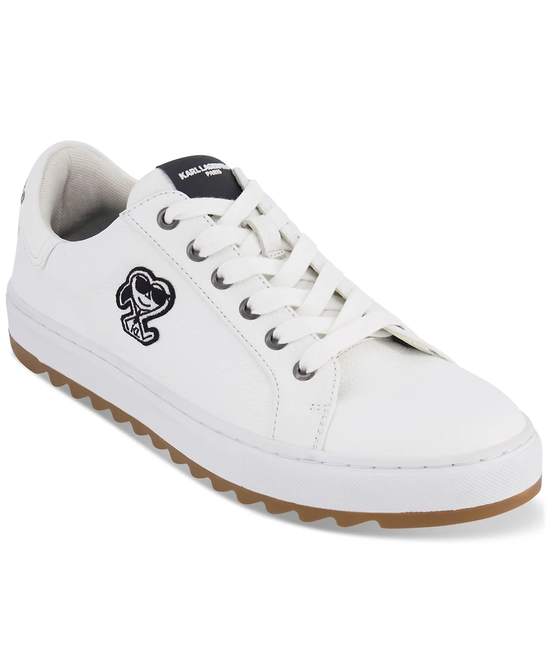 Karl Lagerfeld Paris Men's Side Heart Logo Patch Tumbled Leather Sneaker