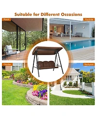 Sugift Outdoor 3-Seat Porch Swing with Adjust Canopy and Cushions