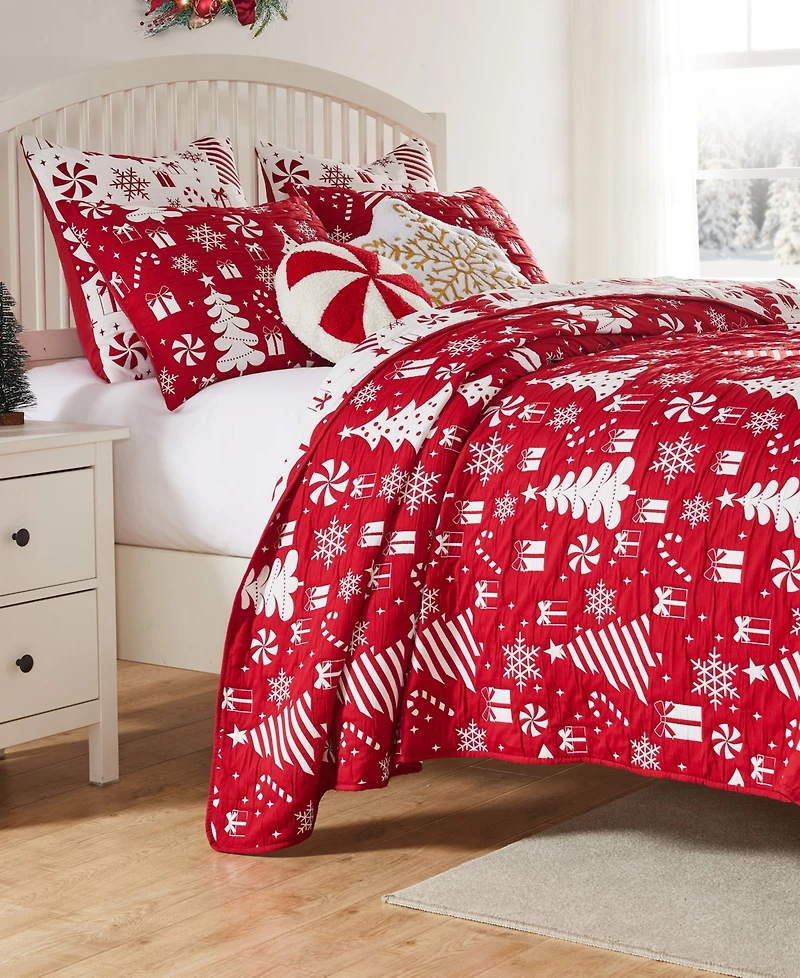 Greenland Home Fashions Peppermint Party Holiday 3-Pc. Coverlet Set, Full/Queen