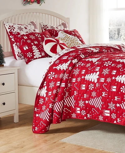 Greenland Home Fashions Peppermint Party Holiday 3-Pc. Coverlet Set, Full/Queen