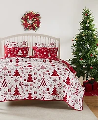 Greenland Home Fashions Peppermint Party Holiday 3-Pc. Coverlet Set, Full/Queen
