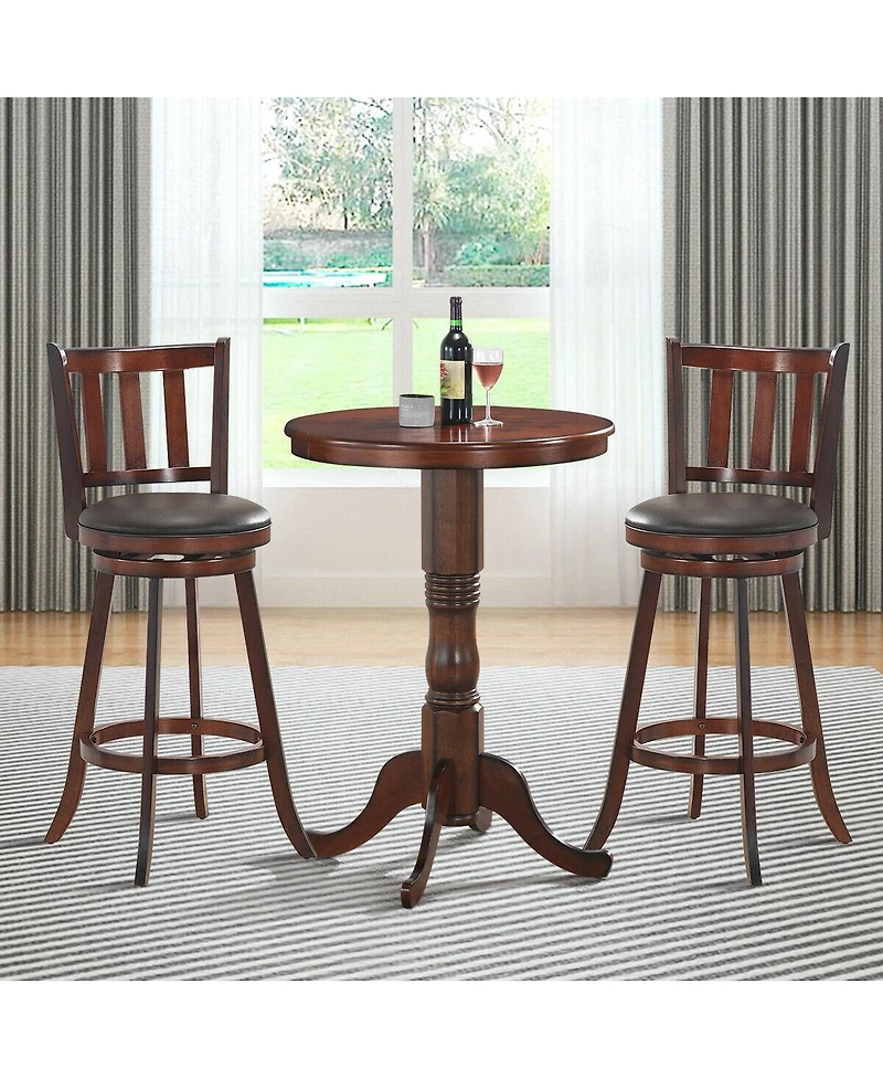 Sugift 2 Pieces 360 Degree Swivel Wooden Counter Height Bar Stool Set with Cushioned Seat