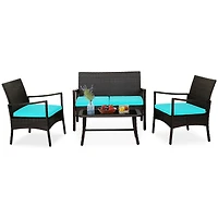 Sugift 4 Pieces Rattan Conversation Set with Tempered Glass Coffee Table