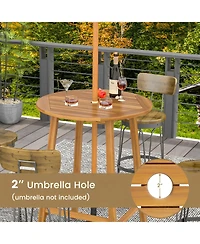 Sugift Bar Height Table with Umbrella Hole and Slatted Tabletop for Outdoors