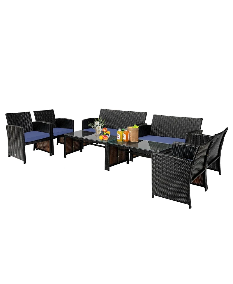 Sugift 4 Pieces Patio Rattan Cushioned Furniture Set