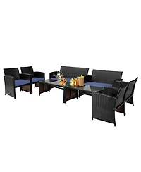Sugift 4 Pieces Patio Rattan Cushioned Furniture Set