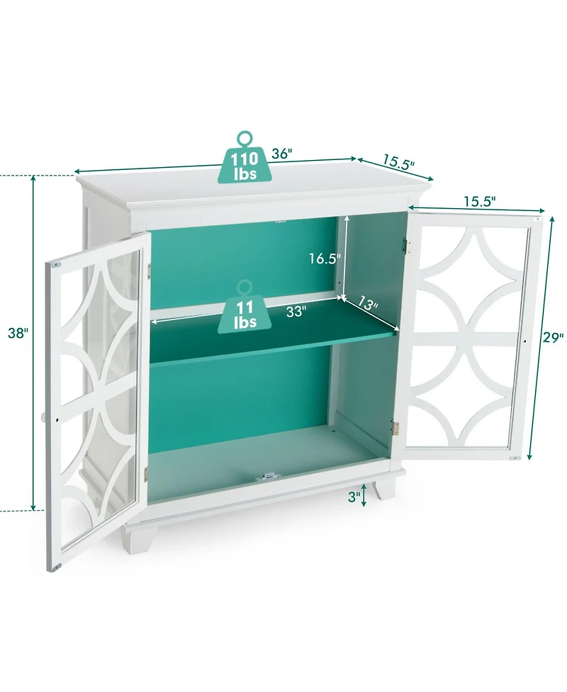 Sugift Kitchen Buffet Sideboard with Glass Doors and Adjustable Shelf