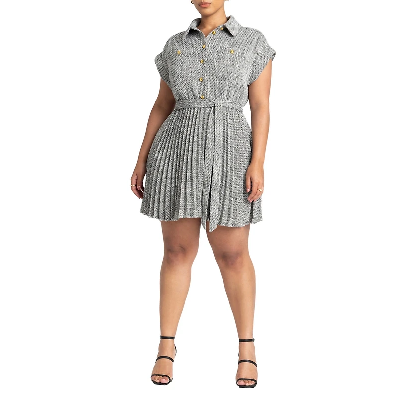 Eloquii Plus Tweed Pleated Mini Shirt Dress