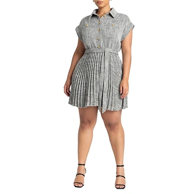 Eloquii Plus Tweed Pleated Mini Shirt Dress