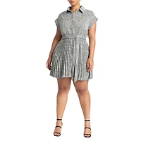 Eloquii Plus Tweed Pleated Mini Shirt Dress
