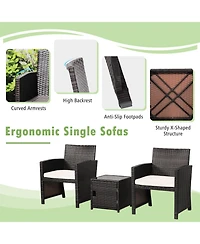 Sugift 3 Pieces Patio Wicker Furniture Set with Storage Table and Protective Cover