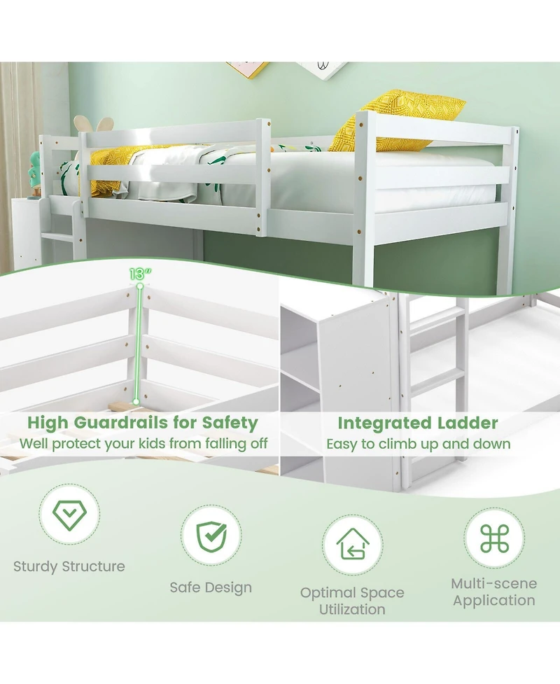 Sugift Twin Size Bunk Bed with Convertible Bookcase and Ladder