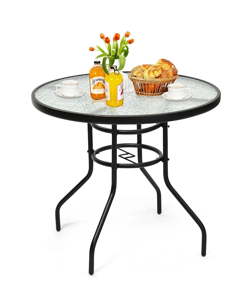 Sugift 32" Round Outdoor Patio Dining Table with Convenient Umbrella Hole