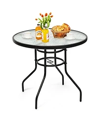 Sugift 32" Round Outdoor Patio Dining Table with Convenient Umbrella Hole