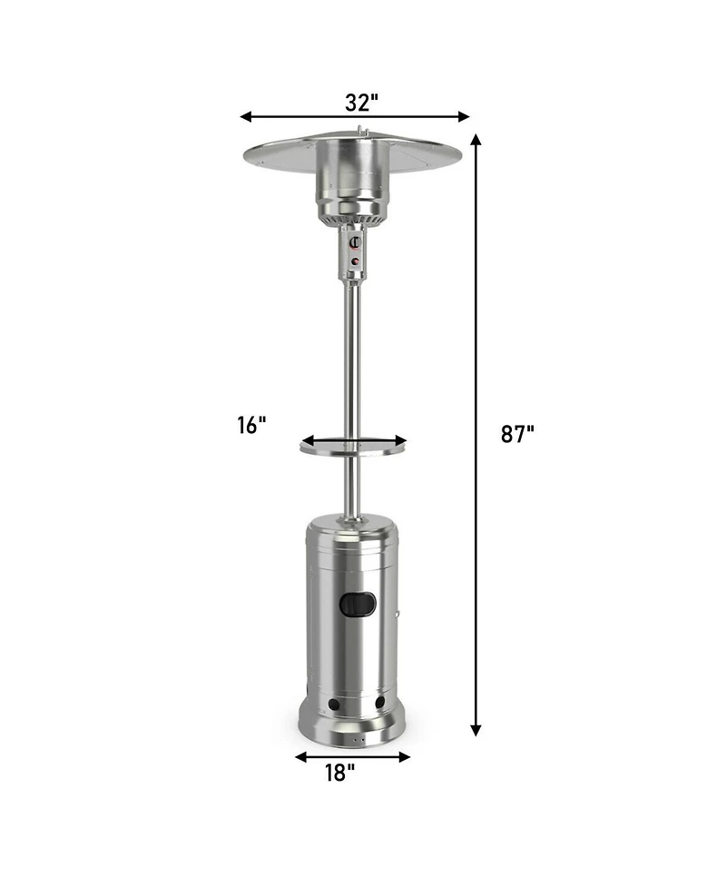 Gymax Patio 87 inches Tall Propane Heater 48,000 Btu W/Table & Wheels Silver