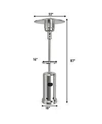 Gymax Patio 87 inches Tall Propane Heater 48,000 Btu W/Table & Wheels Silver