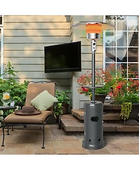 Gymax Outdoor Patio Heater Propane Standing Lp Gas Steel W/Table & Wheels Grey