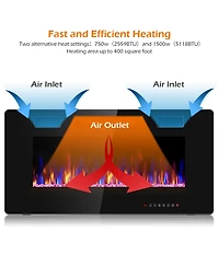 Gymax 36-inch Recessed Wall Mounted Electric Fireplace Heater w/ Remote Control
