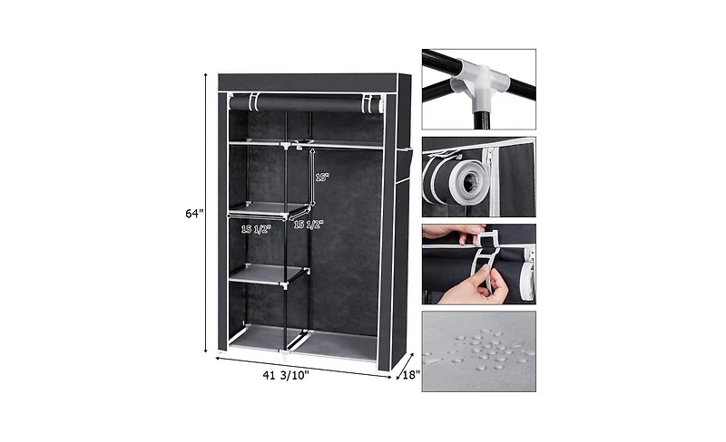 Slickblue 64" Portable Wardrobe Organizer with Clothes Rack and Shelves for Optimal Storage Solutions