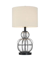 360 Lighting Eric Rustic Table Lamps Set of 2 24" High Dark Bronze Blown Glass Gourd Burlap Fabric Drum Shade for Bedroom Living Room Bedside Off