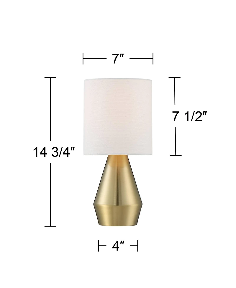 360 Lighting Marty Modern Accent Table Lamps 14 3/4" High Set of 2 Brass Metal White Cylinder Shade for Bedroom Bedside Nightstand Office Kids Ho