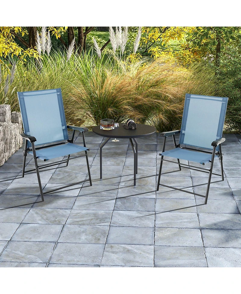 Sugift Patio Dining Chair Set of 2 with Armrests and Metal Frame