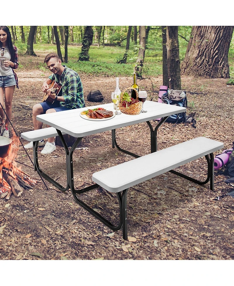 Sugift Hdpe Outdoor Picnic Table Bench Set with Metal Base