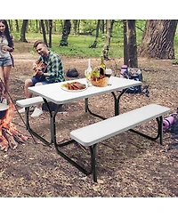 Sugift Hdpe Outdoor Picnic Table Bench Set with Metal Base
