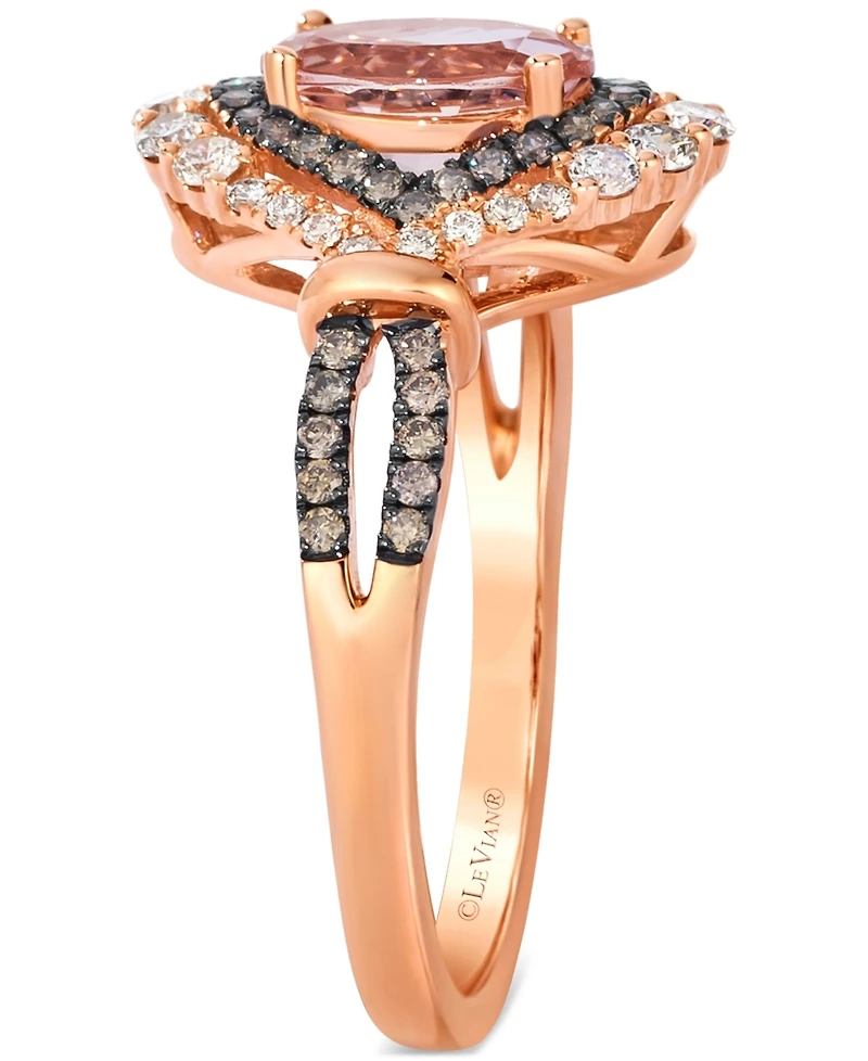 Le Vian Peach Morganite (3/4 ct. t.w.) & Diamond (1/2 ct. t.w.) Halo Ring in 14k Rose Gold