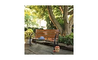 Slickblue 48" Hardwood Slotted Steel Cast Iron Frame Outdoor Garden Bench – Classic Patio Seat