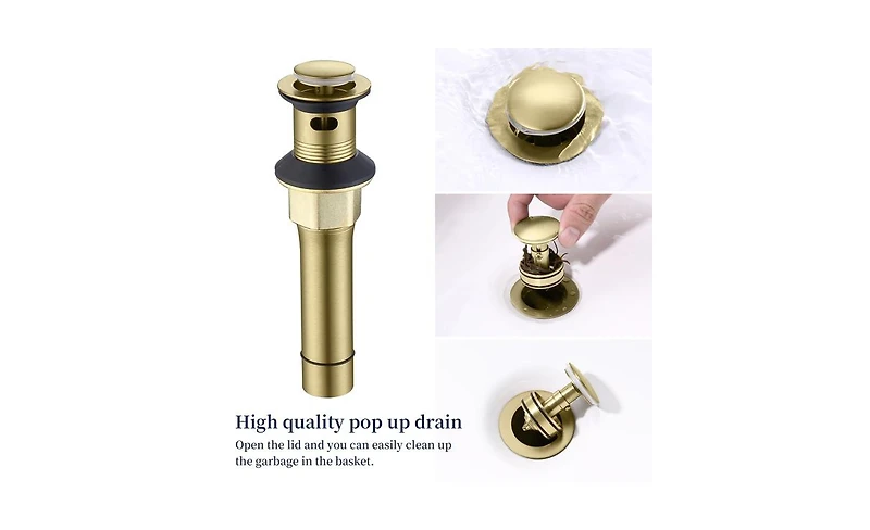 Slickblue Brushed Gold Bathroom Faucet with Pop-Up Drain & Supply Hoses, 2-Handle 360-Degree High Arc Swivel Spout, 4-Inch Centerset Vanity Sink Fauce