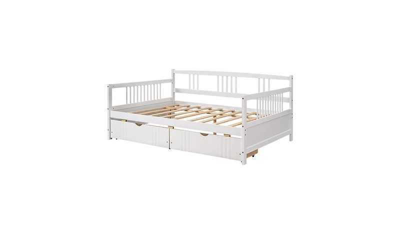 Slickblue Full Size Wood Daybed with Two Drawers, Space-Saving Storage Bed for Bedroom & Guest Room