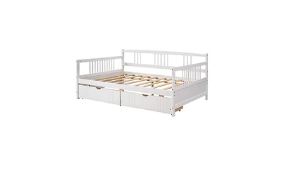 Slickblue Full Size Wood Daybed with Two Drawers, Space-Saving Storage Bed for Bedroom & Guest Room