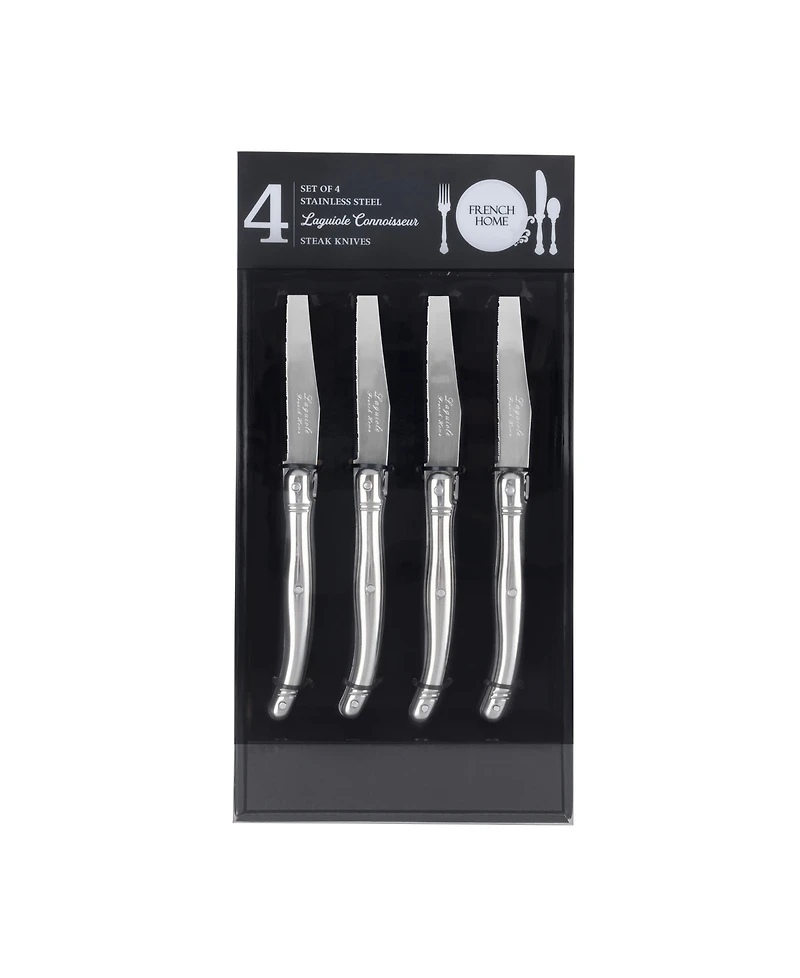 French Home Laguiole Connoisseur 4-Piece Steak Knife Set with Stainless-Steel Handles