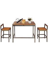 Vebreda 3 Pieces Patio Rattan Wicker Bar Dining Furniture Set