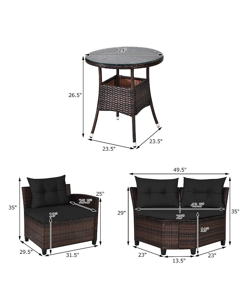 4 Pieces Outdoor Cushioned Rattan Furniture Set