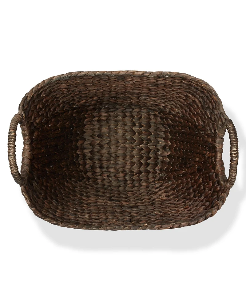 Casafield Large Laundry Boat Basket with Handles - Espresso, Woven Water Hyacinth Storage Tote for Blankets, Bathroom, Bedroom, Living Room