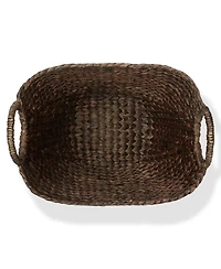 Casafield Large Laundry Boat Basket with Handles - Espresso, Woven Water Hyacinth Storage Tote for Blankets, Bathroom, Bedroom, Living Room
