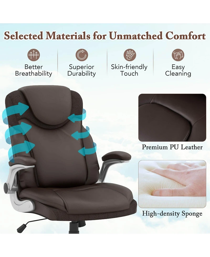 Ergonomic Office Chair Pu Leather Executive Swivel with Flip-up Armrests