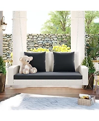 Slickblue 2-Person Wicker Hanging Porch Swing with Chains, Cushion, and Pillows