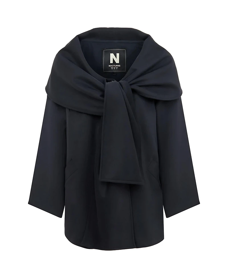 Nocturne Women's Draped Coat with Front Tie Detail