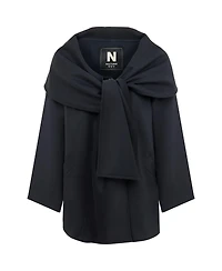 Nocturne Women's Draped Coat with Front Tie Detail