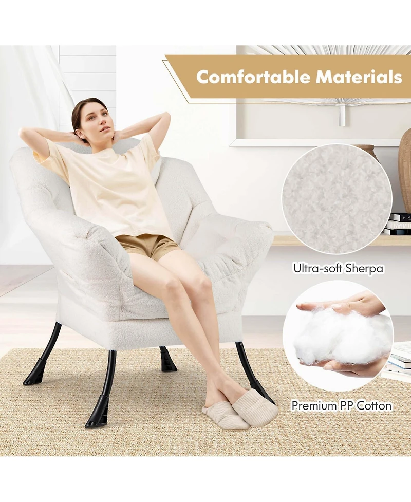 Large Lazy Chair with Cozy Head Pillow Stylish Tufted Back & Seat Armrests