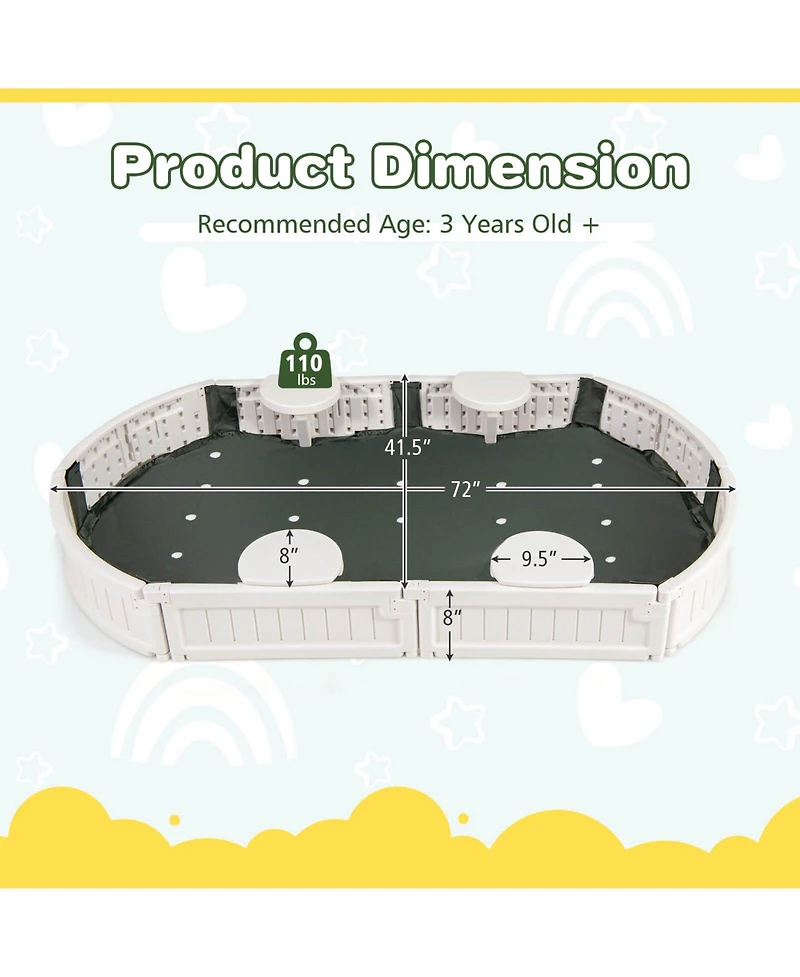 6F Wooden Sandbox with Built-in Corner Seat, Cover, Bottom Liner for Outdoor Play